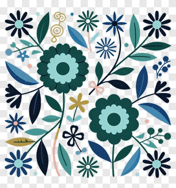 Colorful Floral Pattern With Blue And Green Flowers PNG