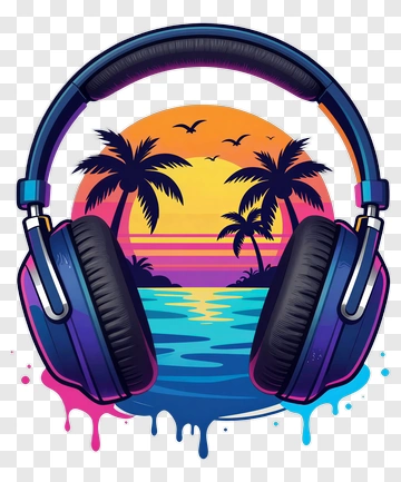 Colorful Headphones With Tropical Sunset PNG