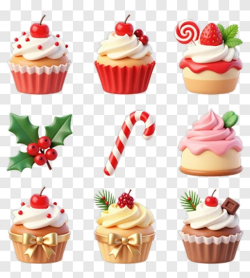 Colorful Christmas Cupcakes And Candy Canes PNG