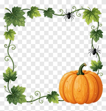 Halloween Pumpkin Surrounded By Vines And Spiders PNG