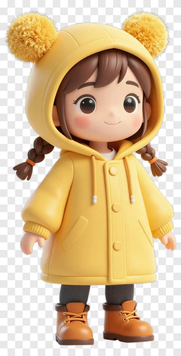 3D Girl Wearing A Yellow Raincoat PNG