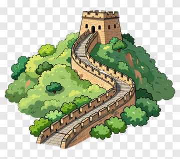 Cartoon Great Wall Of China Surrounded By Trees PNG