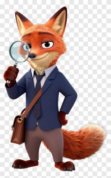 Cartoon Fox Detective Holding A Magnifying Glass PNG