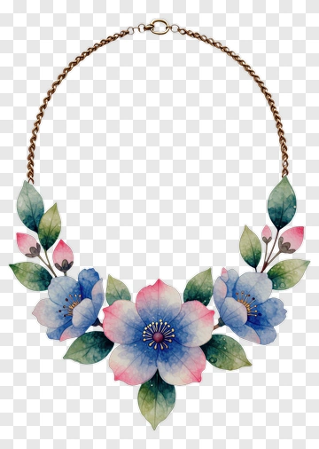 Watercolor Floral Necklace Design PNG