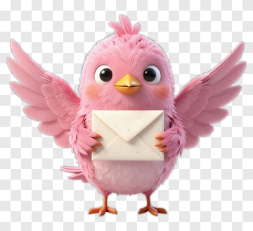 Cartoon Pink Bird Holding An Envelope PNG