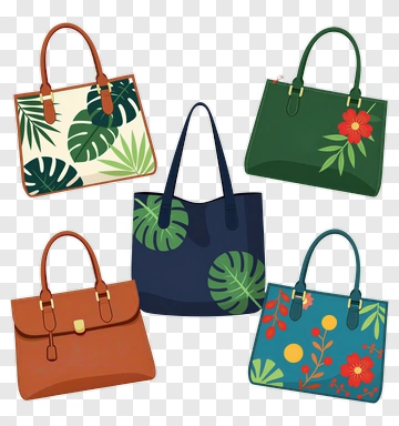Colorful Handbags With Floral And Leaf Patterns PNG