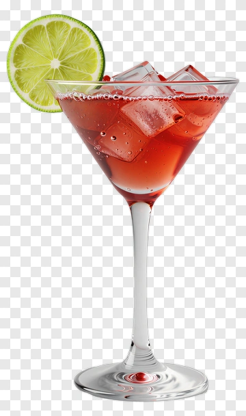 Cocktail Glass With Lime Slice And Ice Cubes PNG