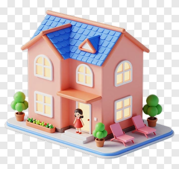 3D House With A Girl In Front PNG