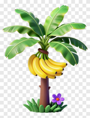 Cartoon Banana Tree With Flowers PNG