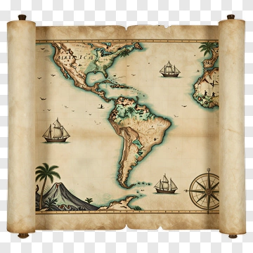 Antique World Map On Parchment Scroll PNG