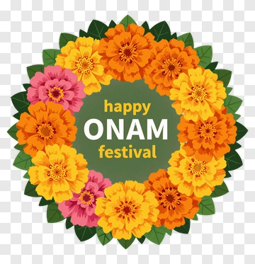 Happy Onam Festival Floral Wreath PNG