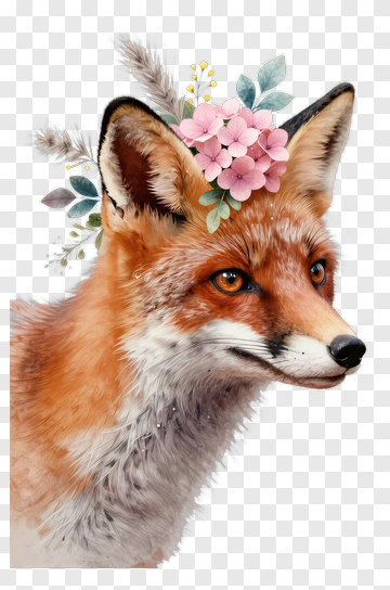 Fox With Floral Headpiece PNG