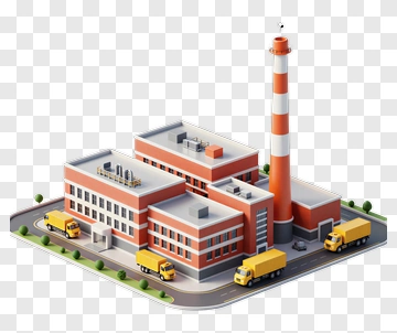 3D Industrial Factory With Trucks PNG