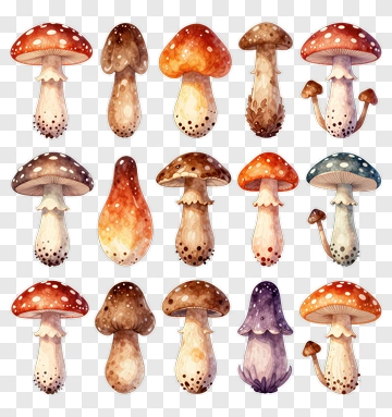 Colorful Mushroom Collection PNG