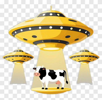 Cartoon Ufo Abducting A Cow PNG