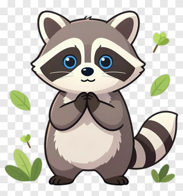 Cartoon Raccoon With Leaves PNG