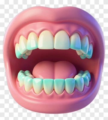 3D Cartoon Mouth With Colorful Teeth PNG