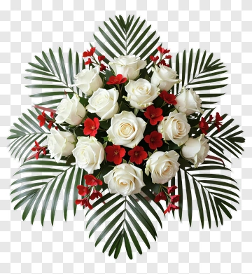 Flower Bouquet With White Roses And Red Flowers PNG