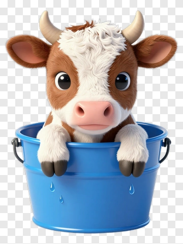 Cartoon Cow In A Blue Bucket PNG