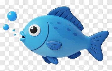 Cartoon Blue Fish With Bubbles PNG