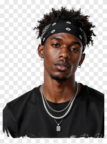 Young Man With Black Bandana And Chains PNG
