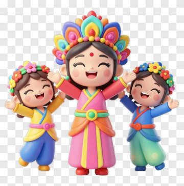 Colorful Cartoon Children Celebrating Together PNG