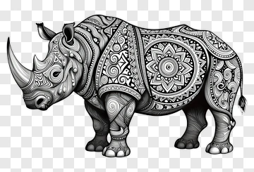 Ornate Rhinoceros With Intricate Patterns PNG