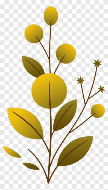 Stylized Yellow Plant With Leaves And Berries PNG
