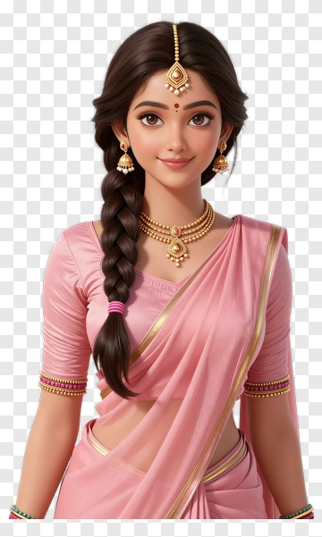 Beautiful Woman In Pink Traditional Attire PNG