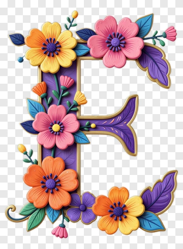 Colorful Floral Letter E PNG