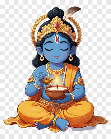 Cartoon Krishna Holding A Diya PNG