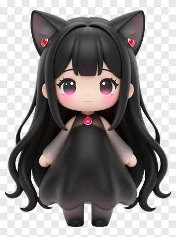 Kawaii Girl With Cat Ears And Black Dress PNG