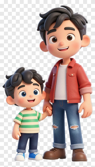 Cartoon Father And Son Holding Hands PNG