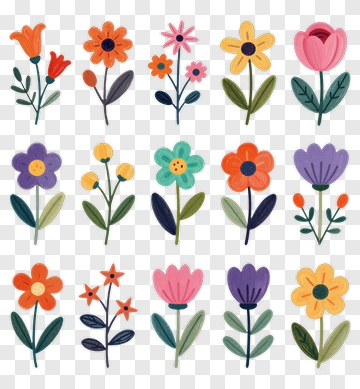 Colorful Floral Collection Of Hand-Drawn Flowers PNG