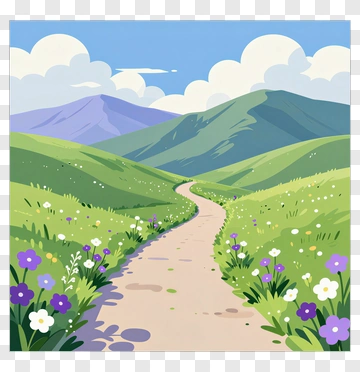 Scenic Pathway Through A Flowering Meadow PNG