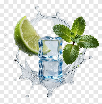 Lime And Mint Leaves With Ice Cubes In Water Splash PNG