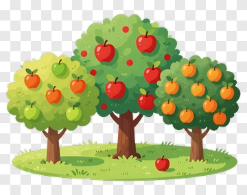 Colorful Apple Trees In A Garden PNG