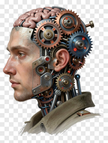 Robot Man With Mechanical Gears And Brain PNG