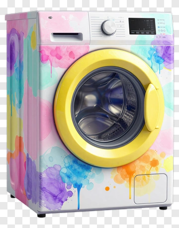 Colorful Washing Machine With Abstract Design PNG