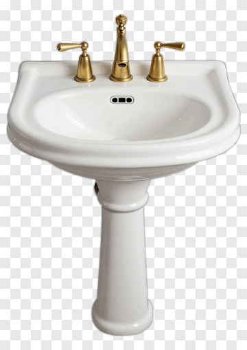 White Bathroom Sink With Gold Faucets PNG