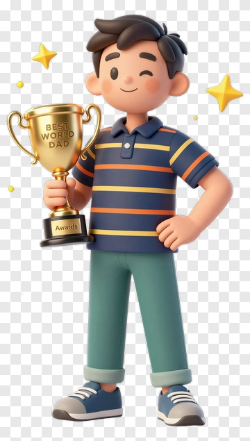 Cartoon Boy Holding Best World Dad Trophy PNG