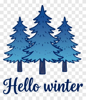 Colorful Winter Trees With Hello Winter Text PNG