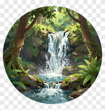 Waterfall Surrounded By Lush Forest PNG