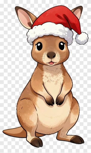 Cartoon Kangaroo Wearing A Santa Hat PNG