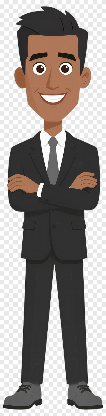 Cartoon Businessman Standing Confidently PNG
