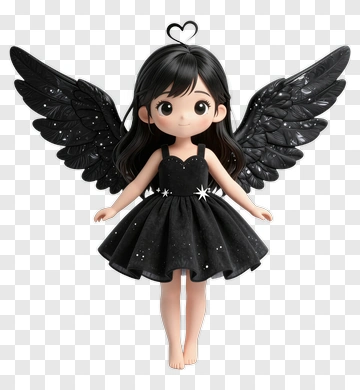 3D Fairy Girl With Black Wings PNG