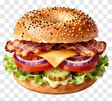 Delicious Hamburger With Bacon And Fresh Vegetables PNG