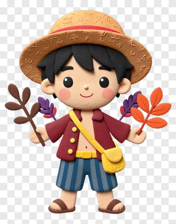 3D Boy Holding Colorful Leaves PNG