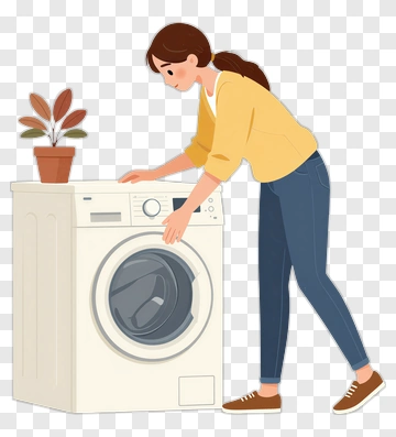 Woman Using A Washing Machine PNG