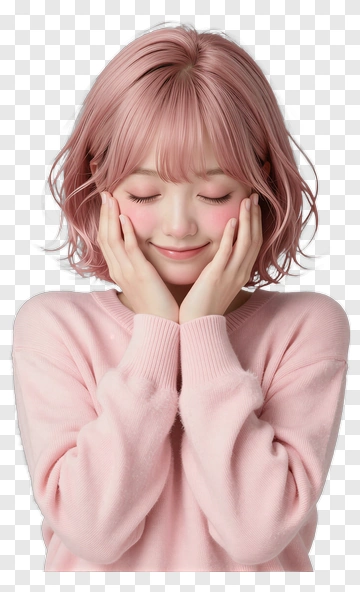 Smiling Woman With Pink Hair In A Sweater PNG